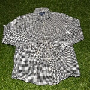 Wool & Prince Mens Blue Gingham 100% Worsted Wool Button Down Shirt Large L